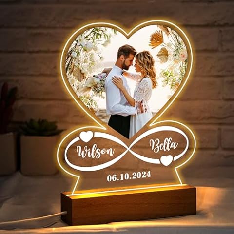 Personalized Gifts for Women Girlfriend Boyfriend Photo Gifts for Christmas Acrylic Plaque Custom Night Lights Picture Frame Gifts for Christmas Birthday Couples Gifts for Him Her (Heart-Photo) Cover