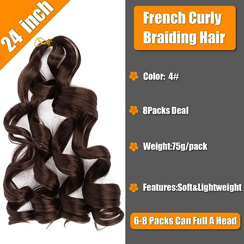 Curly Braiding Hair 24 Inch 8 PacksPre Stretched French Braiding Hair With Curly Ends French Curl Braids Crochet Hair Extensions (4# - Image 2