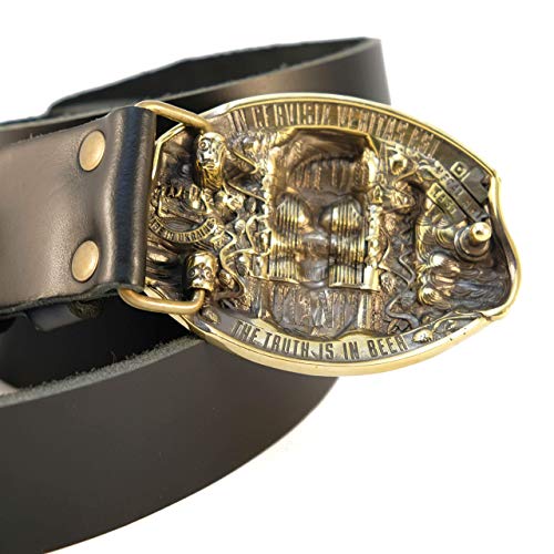 Leather belt with Beer belt buckle, Handmade beer fans gift Beer and Skull solid brass belt buckle on leather belt3
