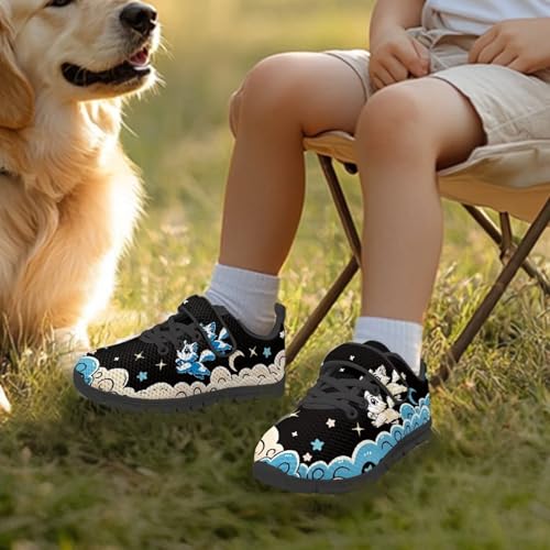 Little Kid Boys Shoes Non Slip Lightweight Breathable Comfortable Sport Athletic Running Tennis Sneakers Moon Star Cartoon Cat Pattern3