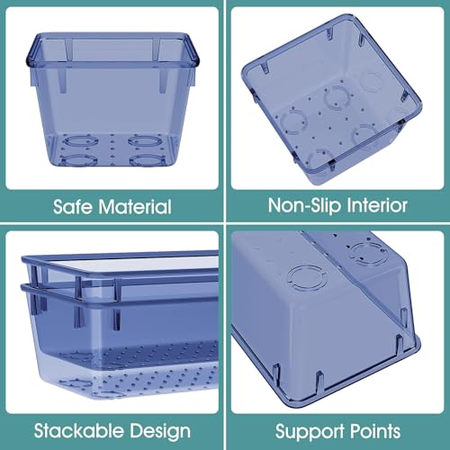Image of WOWBOX 25 PCS Plastic Drawer Organizer Set, 4 Sizes Desk Drawer Divider Organizers and Storage Bins for Makeup, Jewelry, Gadgets for Kitchen, Bedroom, Bathroom, Office, Clear Dark Blue
