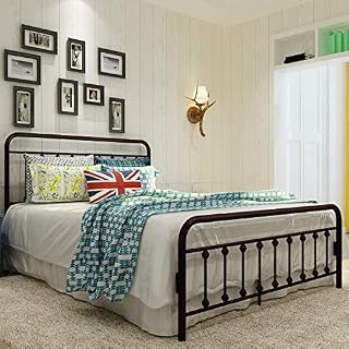 Sanest Classic Reinforced/Metal Bed Frame Queen Size/No Box Spring Needed/Platform with Vintage Headboard