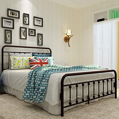 Sanest Classic Reinforced/Metal Bed Frame Queen Size/No Box Spring Needed/Platform with Vintage Headboard
