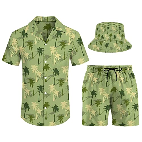 Costume de plage homme ensemble 2 pièces chemise hawaïenne et short imprimé feuilles