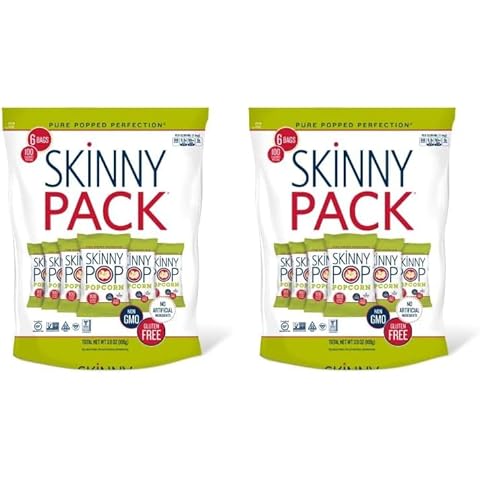 SkinnyPop Popcorn, Gluten Free, Dairy Free, Non-GMO, Healthy Snacks, Skinny Pop Original Popcorn Snack Packs, 0.65oz Individual Size Snack Bags (6 Count) (Pack of 2) Cover