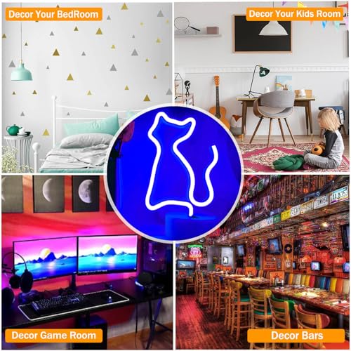 Image of Cat Neon Sign Cat Neon Light for Bedroom, LED Neon Cat Sign Neon Cat Lights Cat LED Sign Blue Neon Sign, USB /Battery Operated Cat Shape Neon Lamp, Cat Decor Cat Room Decor Cat Gifts Christmas