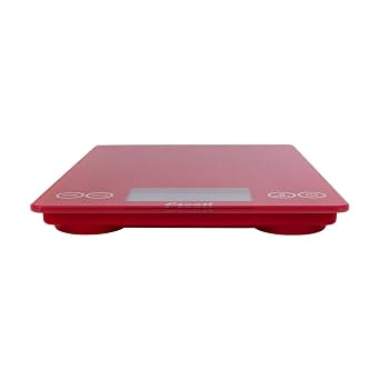 Escali Arti Glass Food Scale Digital Countertop Kitchen, Baking and Cooking Scale with Nutrition and Calorie Counter, 15-Pound Capacity, 9 x 6.5 x .75, Rio Red