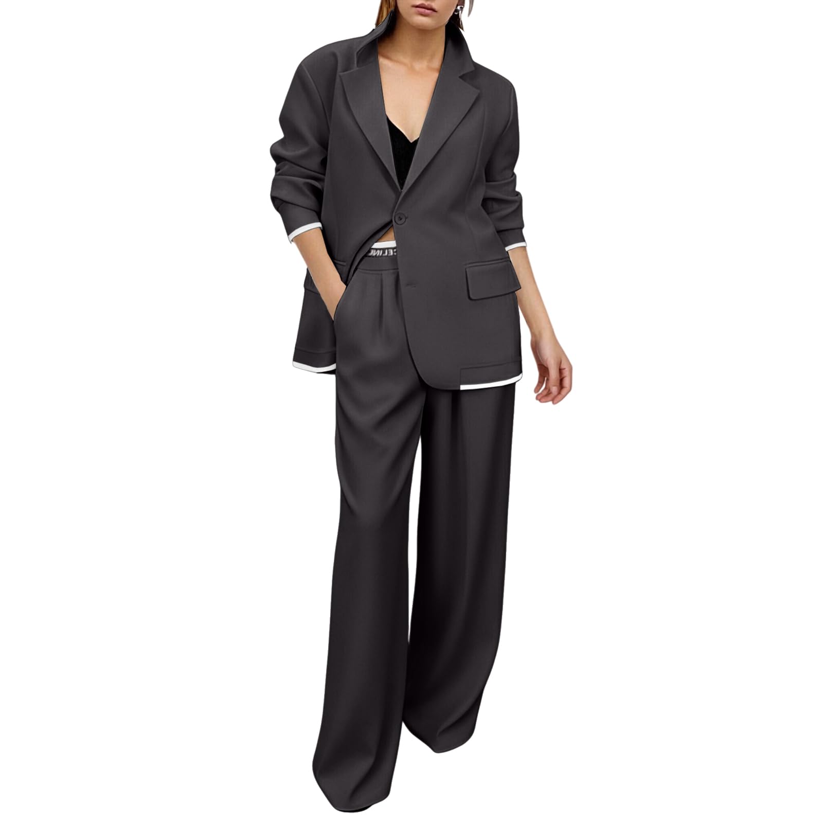 Women Suits 2 Piece Set Business Casual Formal Outfits Elegant Dressy Blazer Jacket and Wide Leg Dress Pantsuits