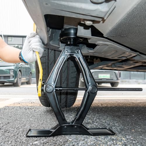 Image of Scissor Jack 1.8 Ton Kit for Tesla Model 3 Y | Detachable extension column. Extra wide base. 2 rubber pads for Tesla + universal. Ratchet wrench. Storage bag included.