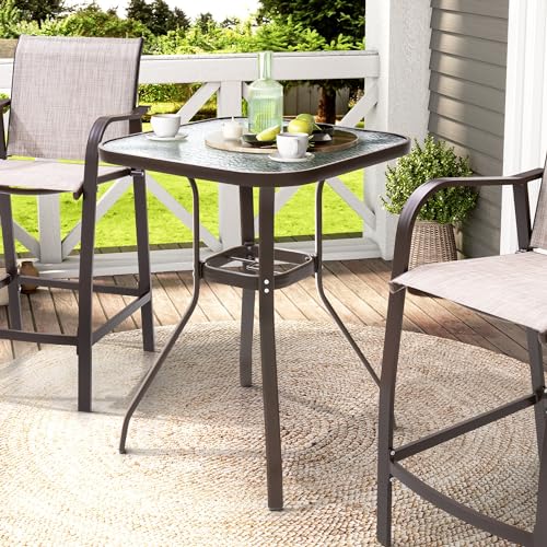 Crestlive-Products-Outdoor-Bar-Table-with-Umbrella-Hole-Patio-Dining-Bistro-Table-with-Aluminum-Frame-Tempered-Glass-Top-Outside-Banquet-Furniture-for-Garden-Pool-Deck-Lawn-Brown Crestlive Products Outdoor Bar Table with Umbrella Hole Patio Dining Bistro Table with Aluminum Frame Tempered Glass Top Outside Banquet Furniture for Garden Pool Deck Lawn Brown