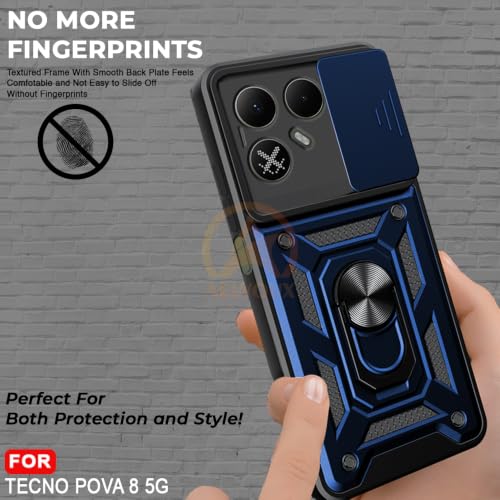 Image of Armor Bumper Back Cover Case for Tecno Pova 8 5G Rotating Camera Cover, Ring Holder & Kickstand | Heavy Duty & 360 Degree Protection Back Cover for Tecno Pova 8 5G (Blue)