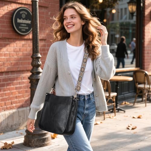 Image of UBAYMAX Leather Crossbody Purses for Women, Trendy Vegan Crossbody Bags Hobo Purses Bag Shoulder With Adjustable Guitar Strap