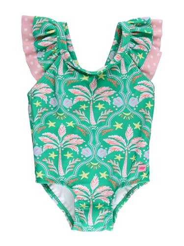 Image of RuffleButts Girls UPF50+ Sun Protection Ruffle V-Back One Piece Swimsuit