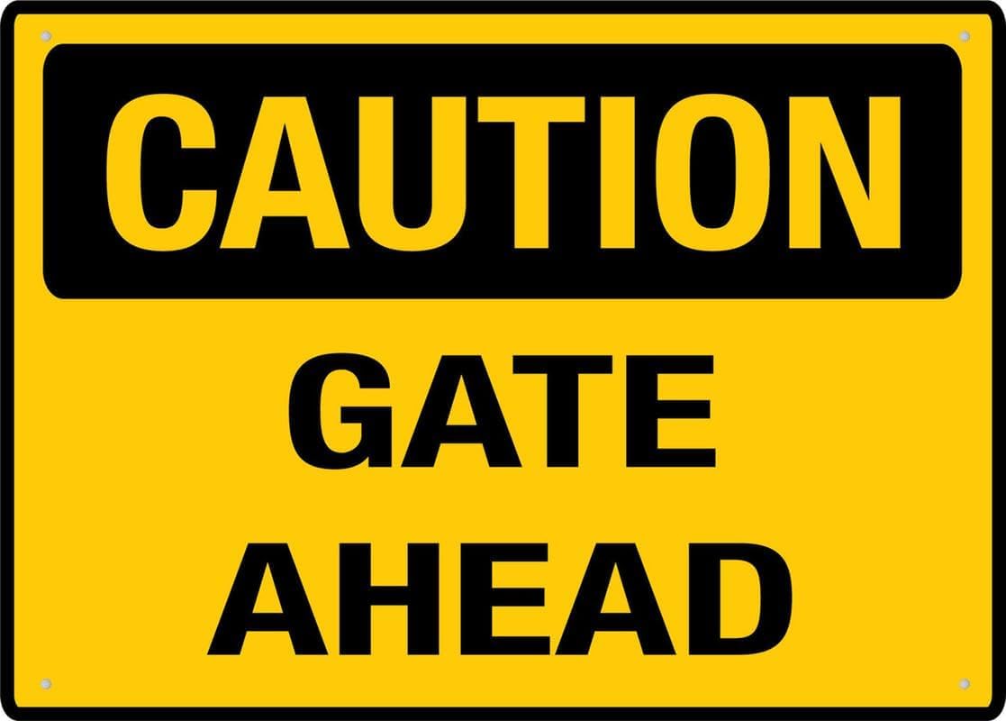 Gate Head (Safety Warning) Rust Free Aluminum Tin Sign - Warning Decor with Pre-Drilled Holes for Indoor-Outdoor Automatic Gate, Farm Gate - 8x12 Inch​