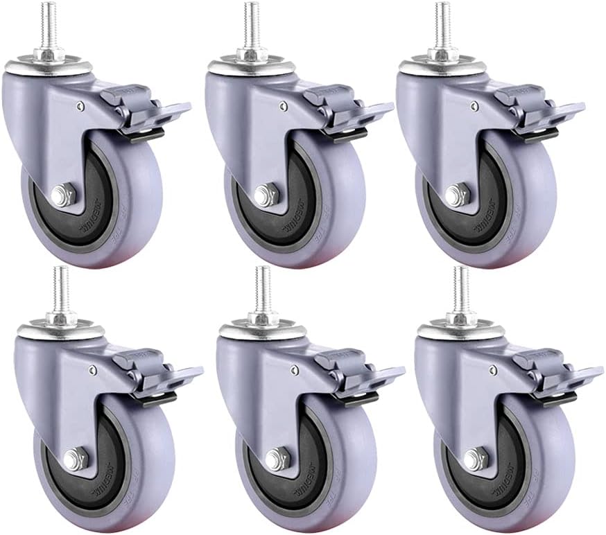 FMOPQ Swivel Castors Wheels 360 Degree Trolley Furniture Castors with Brake Maximum Load 120KG Noiseless Swivel Wheels for Furniture Table Trolley Workbench Garage (100mm)