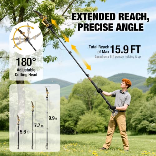 Image of 2-IN-1 Cordless 8-Inch Pole Saw & Chainsaw for DeWALT 20V MAX Battery - 1200W Brushless Motor, Total Reach of Max 15.9 FT, Lightweight, 8 inch&6 inchElectric Pole Saws for Tree Trimming Pruning (Tool Only)