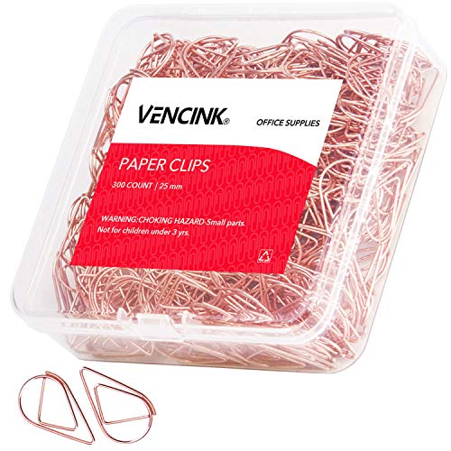 300 Pieces Rose Gold Cute Paper Clips Smooth Stainless Steel Wire Drop-Shaped Paperclips Small for Office School Supplies Wedding Women Girls Kids Students Paper Document Organizing (1 inch)