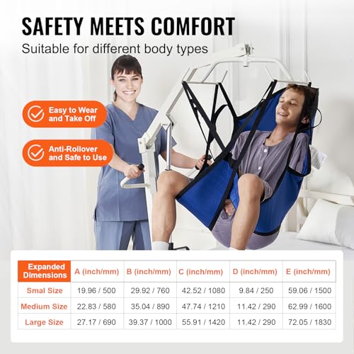 Image of VEVOR Patient Lift Sling with Head Support- Large Size, Universal Patient Lift Sling, Divided Leg Transfer Sling for Bathing, Patient Lift Medical Sling for Elderly, Disabled, Bedridden, 600LBS