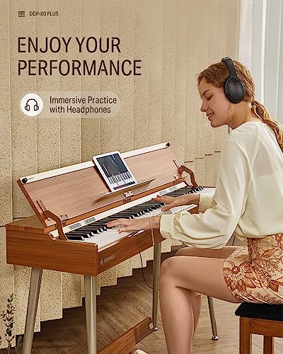 Image of Donner DDP-80 PLUS Digital Piano 88 Key Weighted Keyboard, Home Electric Piano, Supports USB-MIDI & Headphones Connection, Semi-open Cover Designed, with Metal Three Pedal, Power Adapter