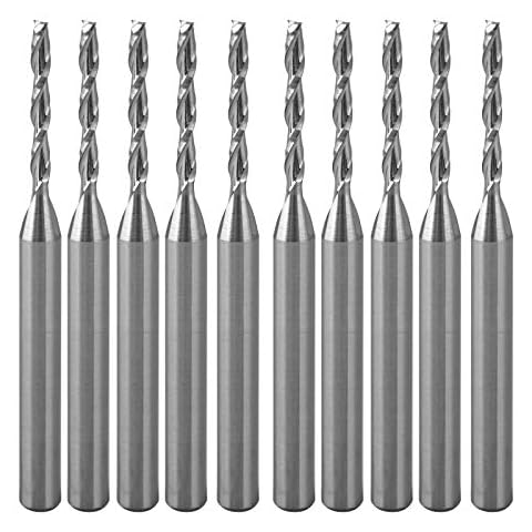Carbide CNC Router Bits End Mill 10pcs, 2 Flutes Milling Cutter CNC Bits with 1/8 inch Shank 0.06 inch Cutting Diameter Spiral CNC Bits Tool Sets for Wood MDF Engraving Cover