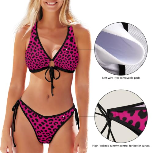 Ensemble bikini de qualité supérieure GuoChe en polyester élasthanne imprimé léopard fuchsia - 7