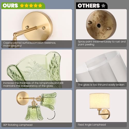 Image of Battery Operated Wall Sconce, Wireless Battery Powered Rose Wall Sconces with Remote Control, RGB Dimmable LED Vintage Wall Light for Bedroom,Living Room, Hallway（Deep Green）