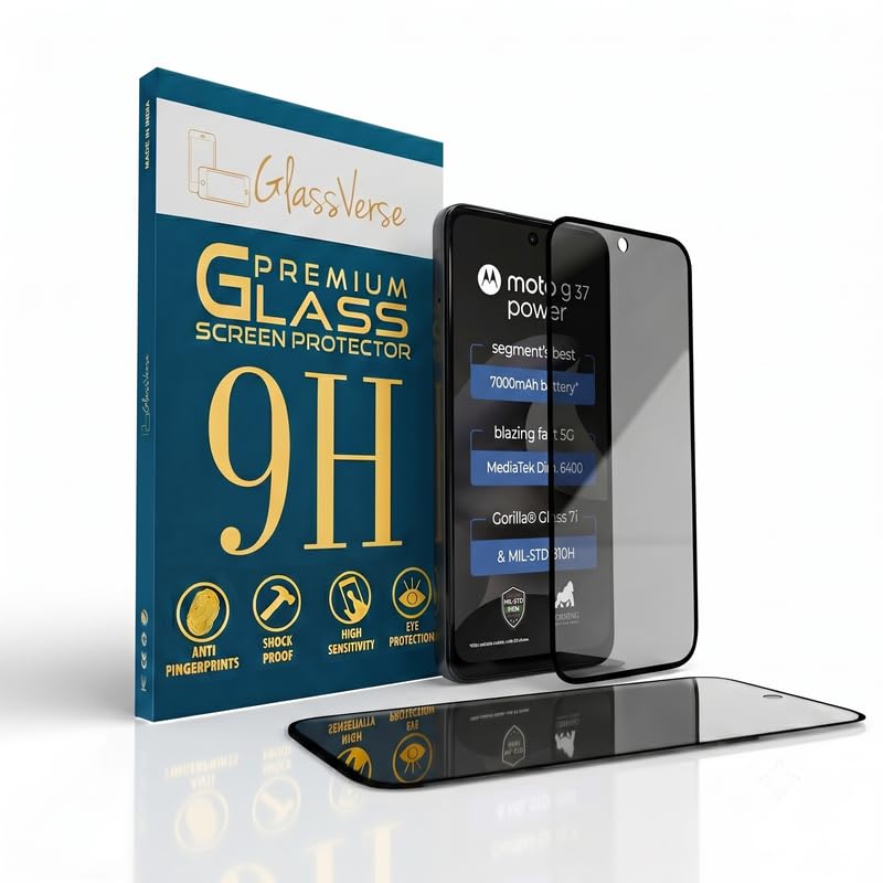 Image of GlassVerse Ultra Privacy Tempered Glass For Motorola G37 Power (Pack Of 2) with Free Installation Kit. Edge To Edge. (In-Screen FingerPrint Lock will not work with the Privacy Guard) - 6.67 inch