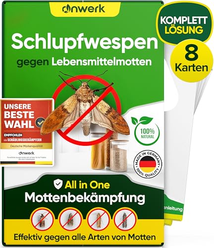anwerk Schlupfwespen gegen Lebensmittelmotten - 8 Karten (2 Karten à 4 Lieferungen) - Effektiv Lebensmittel Motten bekämpfen - Alternative zur Mottenfalle Mottenspray Pheromonfalle