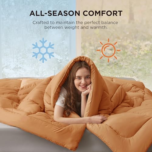Image of Bedsure Comforter Duvet Insert - Quilted Comforters Full Size, All Season Duvet, GentleSoft Down Alternative Bedding, with 8 Tabs, Gifts for Women /Men, Burnt Orange, Full 86 x 82 Inches