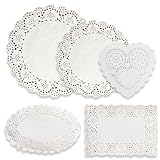 Nizirioo 700 Stück Papier Spitzendeckchen, 5 Größe Spitzenpapier, Rund Papierdeckchen Lace Papierdeckchen Spitze Oval Rechteck Herz Tortenspitze Papier Lace Doilies Paper Papiermatten Für Kuchen