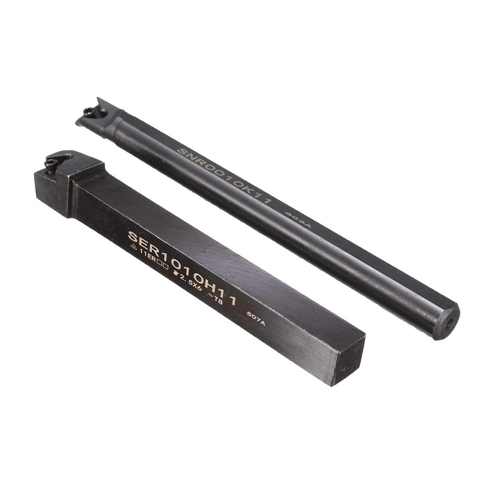 Torneado y ranurado de plaquitas metálicas para torno Torno interior Roscado Volviendo Porta-herramienta + 2pcs Inserciones de carburo + 2 Llaves Herramientas CNC SER1010H11 / SNR0010K11