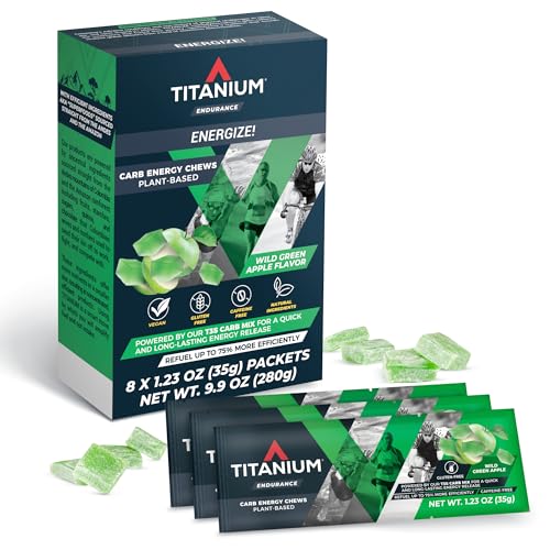 Image of TITANIUM Energy Chews for Running, Cycling - Plant-Based Natural Endurance Energy Gummies to Re Fuel - Energy Supplements - Preworkout Snack Bloks - Faster Than Energy Gels - No Caffeine - 8 Count