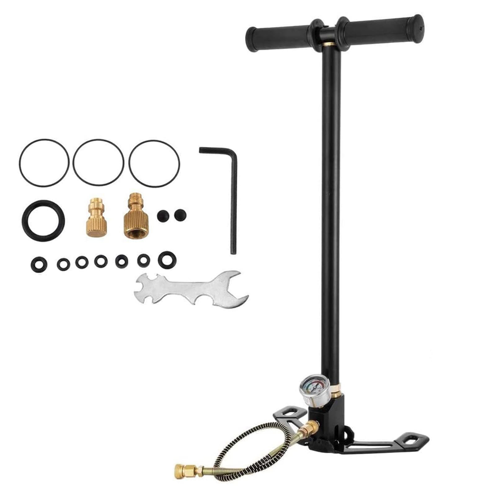 3 Stage Air Gun Stirrup Charger Hand Pump, 4500PSI High Pressure Stirrup Pump Hand Pump, Bicycle/Bike Floor Pump with Pressure Gauge, for PCP Cylinder Airgun, Scuba Tank, Cars, Road Mountain Bikes