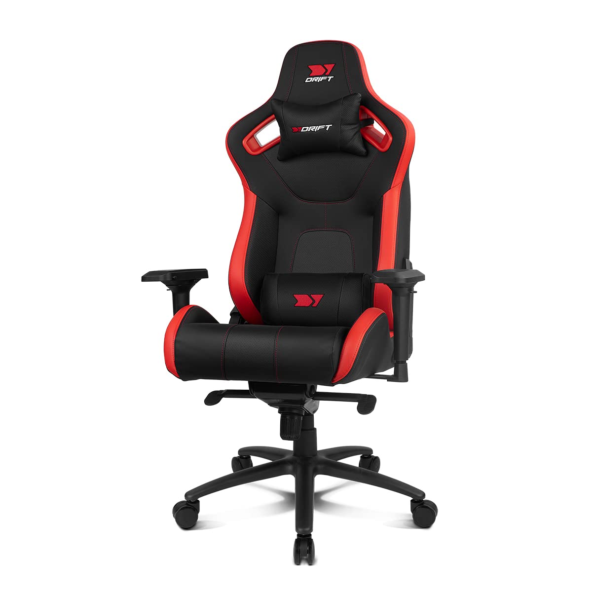 DRIFT GAMING DR600 – Professional Gaming Chair, Leatherette, 4D Armrests, Piston Class 4, Frog Mechanism, Tilt, Swivel, Lock, Lumbar and Cervical Cushion, Black/Red