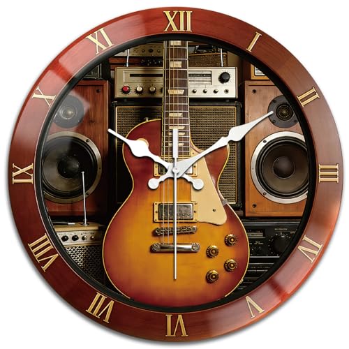 peacoblue Vintage 3 D Guitar Wall Clocks Battery Operated, 12 Round Clock