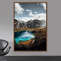 Framed Canvas Wall Art Mountain Lake View Global Landscape Mountain Multicolor Photography Relax/Calm - 16x24 inches
