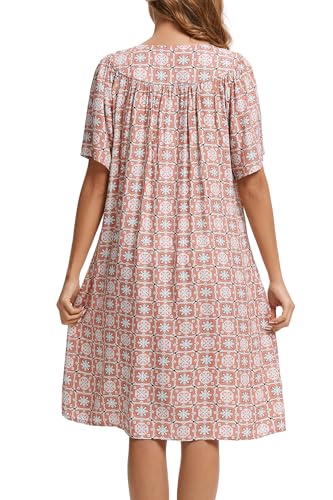 Image of COSUNIONY House Dresses for Women Cotton Short Sleeve House Coat Buttons Down Dusters Robe with Pockets S-XXL