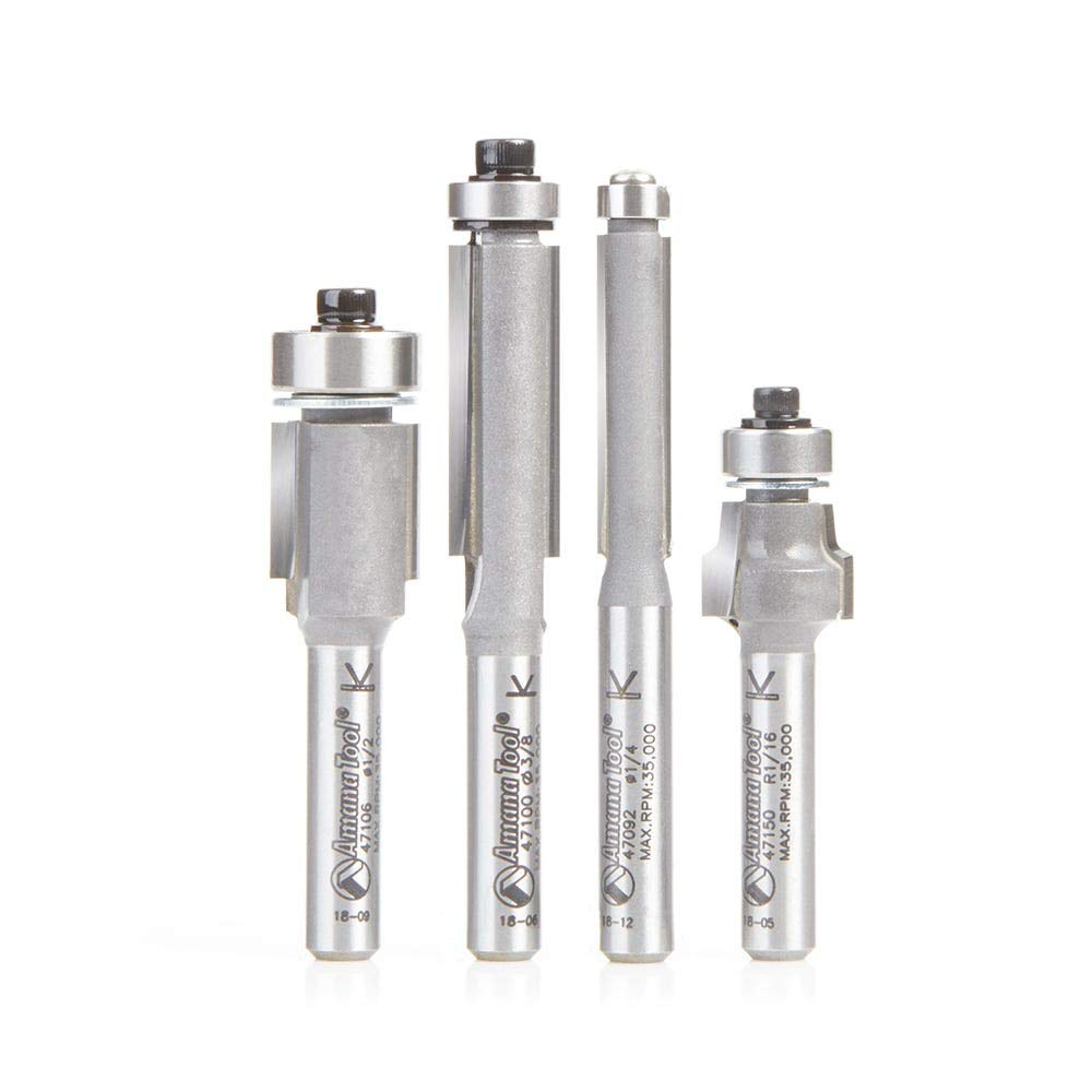 Amana Tool AMS-105 4-Pc Flush Trim with Ball Bearing Collection Collection 1/4 Inch Shank