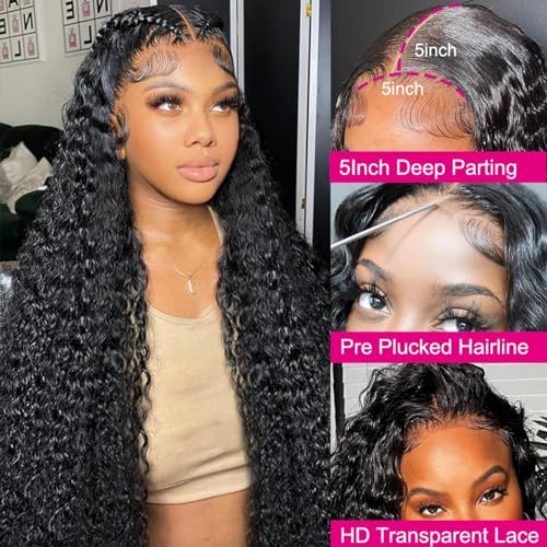 Image of 26 Inch 5x5 Lace Front Wigs Human Hair Pre Plucked 150% Density Water Wave Glueless Lace Frontal Wigs Human Hair for Women 5x5 Brazilian Virgin HD Lace Closure Human Hair Wigs with Baby Hair