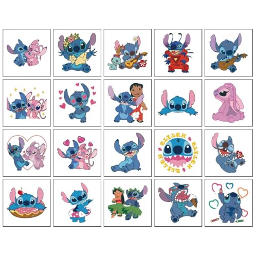 50 Sheets Stitch Temporary Tattoos Birthday Themed Party Supplies Decoration Favors Cartoon Cute Sticker for Kids Boys Home Activity Class Prizes Carnival Christmas Rewards