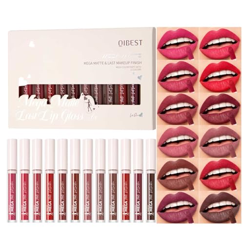 12 Colors Matte Liquid Lipstick Set Velvety Lip Gloss Lip Kit Waterproof Long Lasting Wear Nude Lip Gloss Beauty Cosmetics Gift Box Set (Colour, # New B)