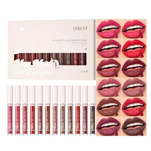12 Colors Matte Liquid Lipstick Set Velvety Lip Gloss Lip Kit Waterproof Long Lasting Wear Nude Lip Gloss Beauty Cosmetics Makeup Box Set (# New SetB, Colour)