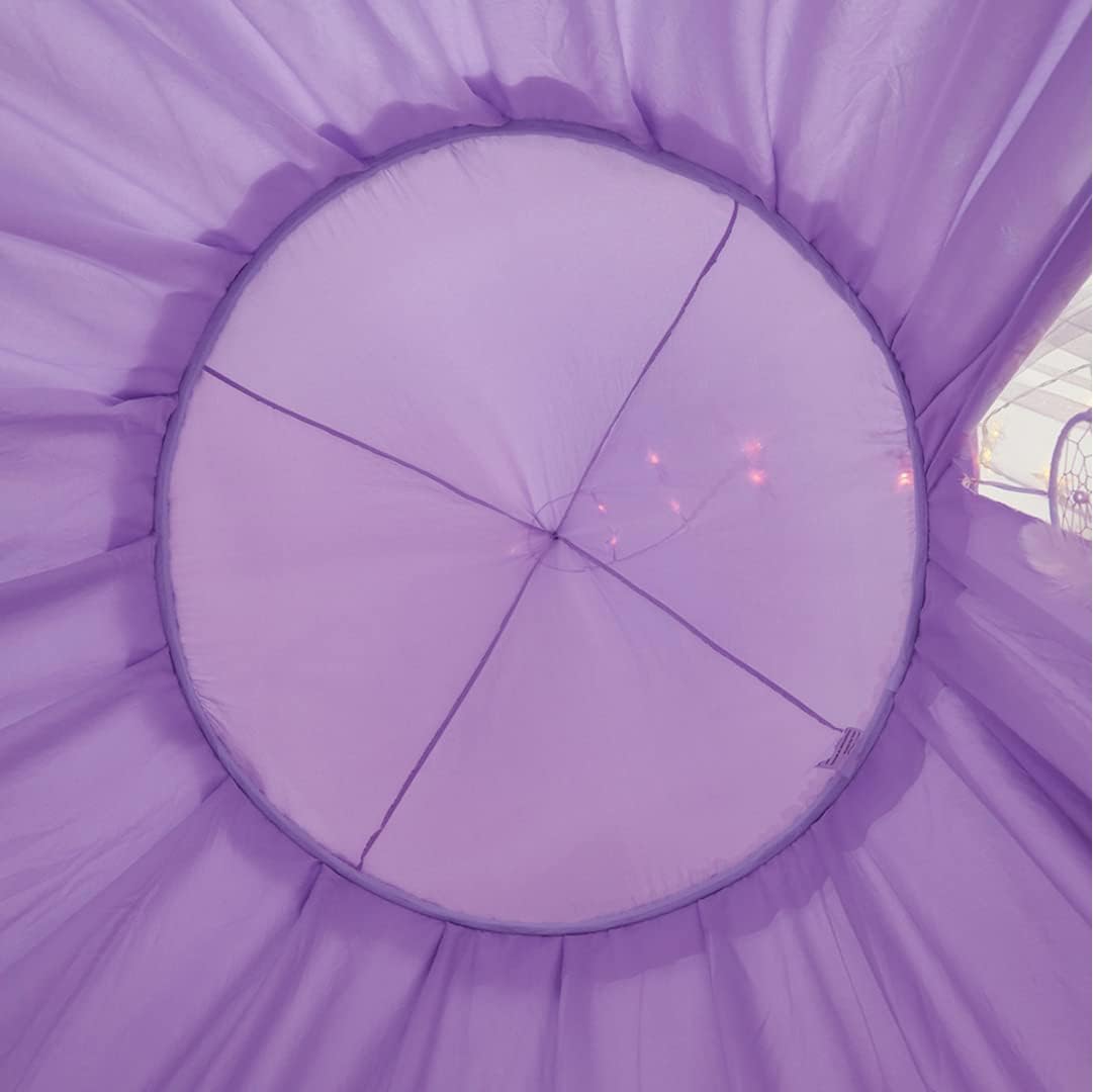 Generic Princess Bed Netting Canopy Round Dome Canopy Blackout Mosquito Repellent Mosquito Net with Star String Lights (Purple)
