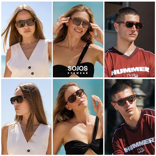 SOJOS Retro Polarized Square Aviator Sunglasses for Women Men Vintage 70s UV400 Protection Shade SJ26093