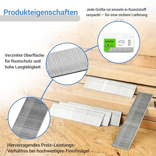 meite F50 Stauchkopfnägel 18GA/50 mm, Verzinkte Nägel Finishing 50mm 18GA Nägel für Druckluftnagler und Elektrischer (1,000 Stück)