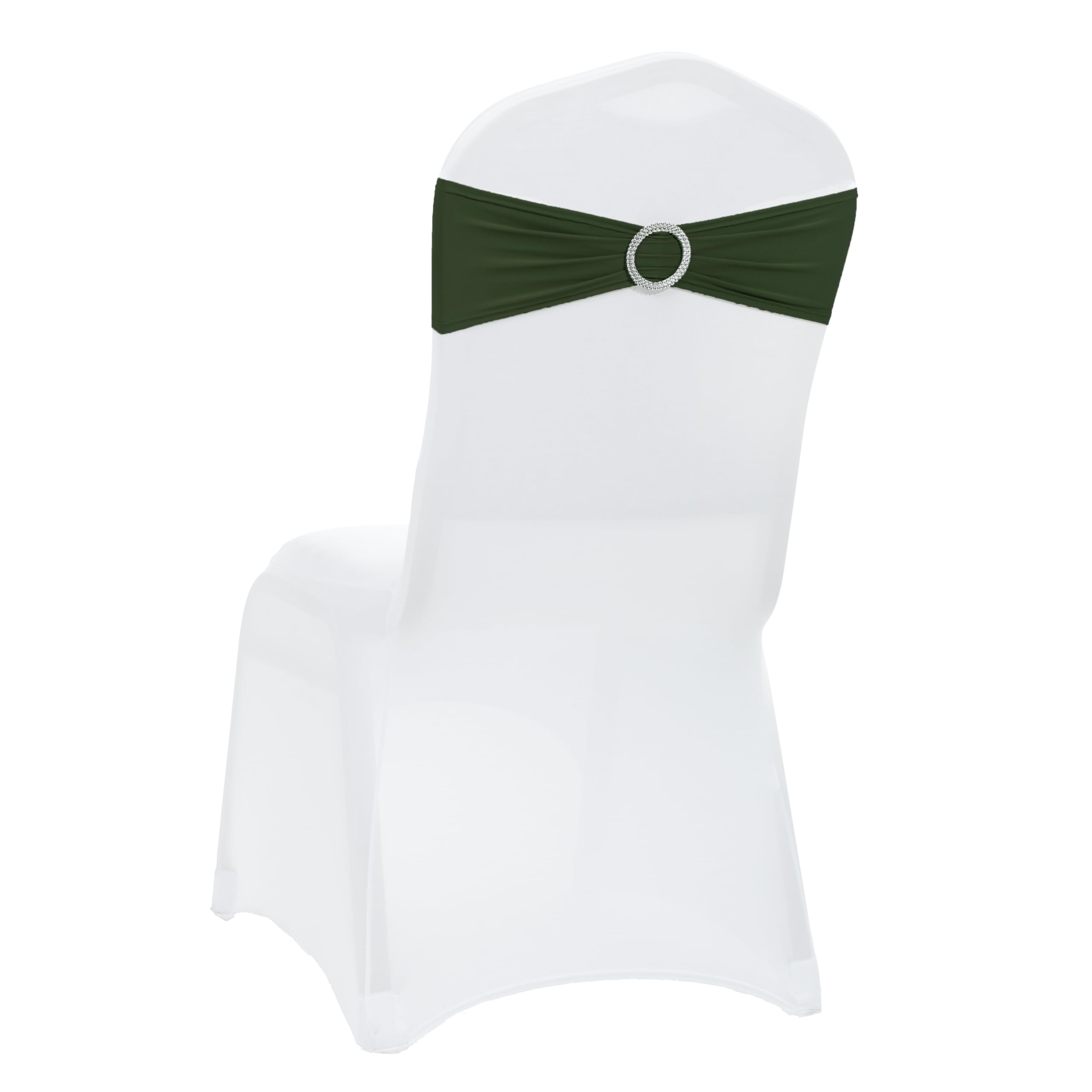VDS - Olive | Spandex Chair Sashes Bows | 200 PCS | Stretch Elastic Banquet Universal Folding Chair Band Tie with Silver Buckle Slider for Wedding Party Conference Celebration Event Decoration — image 1