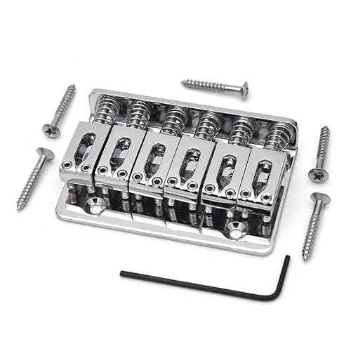 MAXCHEER 65MM Metal Fixed Hardtail Saddle Bridge Top Load Guitar Tailpiece For 6 string electric guitar or strat guitar (Chrome, 65mm)