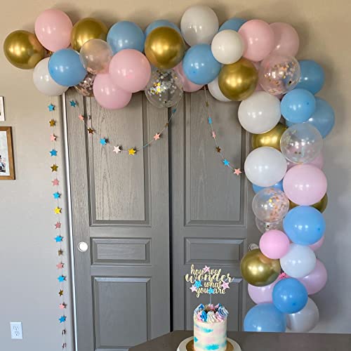 Image of Balloons Pink and Blue, 60 Pack 12 Inch Pastel Light Pink Blue with Metallic Gold Confetti Balloons for Birthday, Gender Reveal, Baby Shower, Boy or Girl Party Decoration