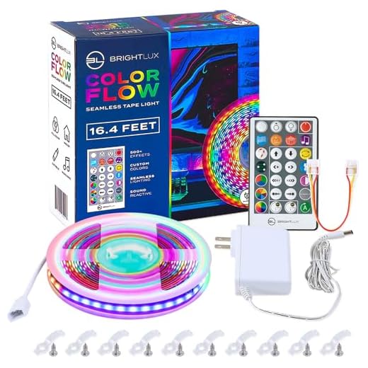 BrightLux RGBIC COB LED Strip Light for Bedroom, Color Changing, Chasing, Music Sync, 16.4ft Flexible Light with Remote Control, Indoor Light, TV, Home Decor, DIY, Cuttable, Gaming, Red White and Blue