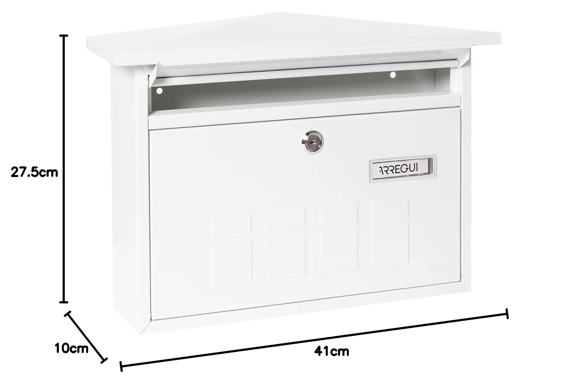 ARREGUI Deco E5701 Buzón Exterior de Acero, Tamaño M (Correo DIN A4 y Revistas), Buzón de Correo Mediano, Buzón de Pared de Fondo Estrecho, Antilluvia, Fácil de Instalar, Blanco